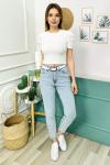 153828 Acik Mavi Kemerli Mom Jean